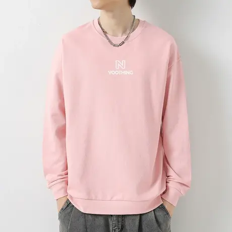 重磅纯棉卫衣男2023新款秋季无帽上衣摇粒绒潮流宽松圆领长袖t恤商品大图