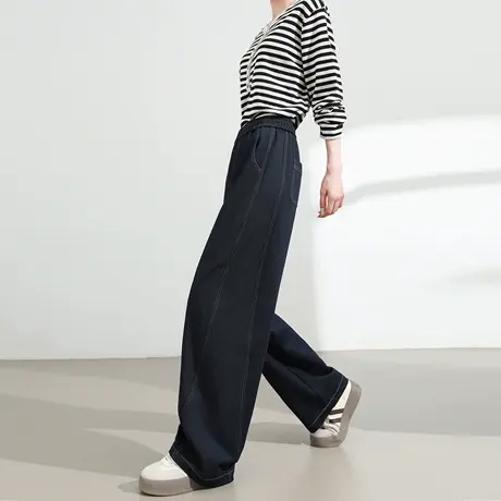 直筒牛仔阔腿裤女2025春秋季新款高腰宽松香蕉显瘦深蓝色拖地裤子商品大图