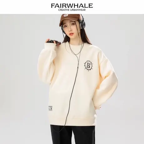 马克华菲美式复古圆领卫衣女2025新款春秋宽松休闲百搭情侣装外套图片