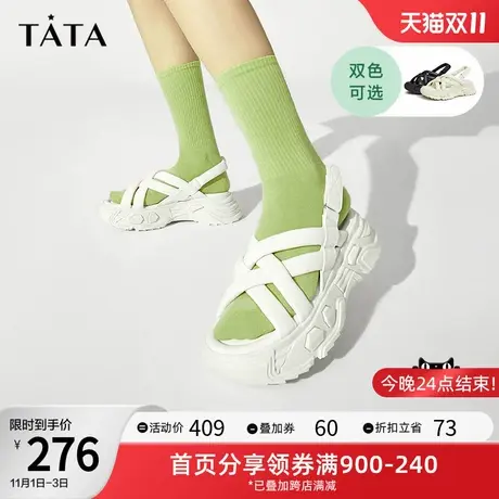 Tata他她休闲厚底凉鞋女百搭奥莱罗马凉鞋女夏季夏季新款WBQ01BL3图片