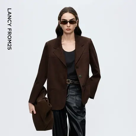 朗姿复古绒面西装外套气质设计感轻职场通勤西服2025年冬季新款女商品大图