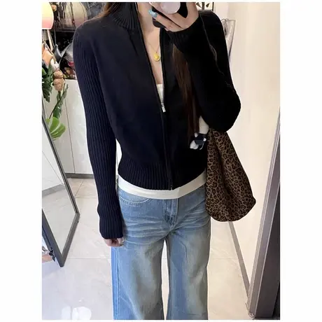 毛衣针织开衫外套女早秋季穿搭氛围感韩系慵懒风修身短款长袖上衣商品大图