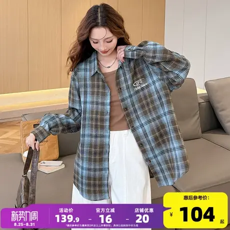 唐狮2025秋季衬衫女新款长袖格纹日常百搭格子外穿时尚复古休闲商品大图