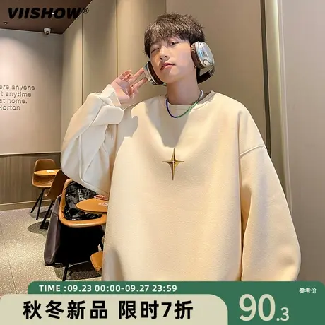 VIISHOW设计感圆领卫衣男2023春秋新款潮牌慵懒风oversize上衣商品大图