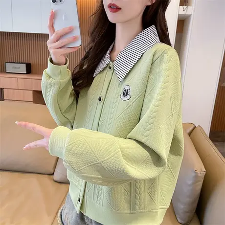 翻领polo衫卫衣女2025新款春秋韩版宽松薄款初中生假两件上衣外套商品大图