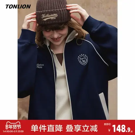 唐狮2026秋季新款外套女立领撞色百搭复古潮牌宽松休闲开衫夹克商品大图