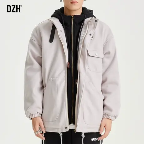 男士假两件棉服男款呢子外套男冬季今年爆款棉衣短款潮牌男装冬装商品大图