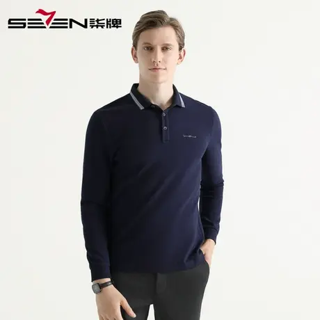 柒牌男装POLO衫清仓薄男士商务休闲长袖t恤弹力百搭潮青年修身商品大图