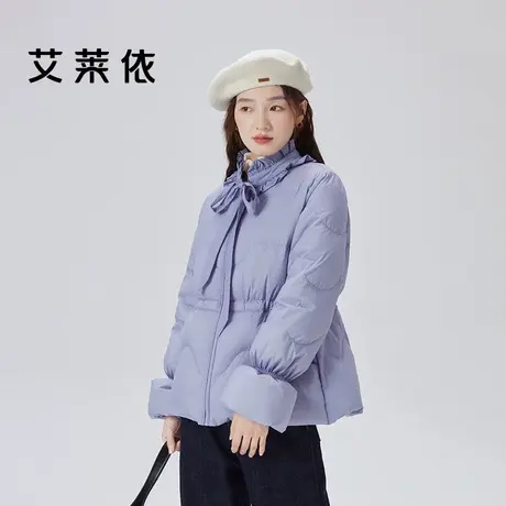 艾莱依娃娃领羽绒服女2023年新款甜美设计感小众系带短款鸭绒外套图片