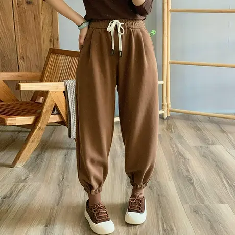 dza 高腰显瘦休闲加绒哈伦裤子女冬季卫裤宽松束腿裤加厚外穿长裤图片