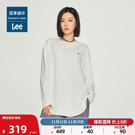 Lee日本设计23秋冬新品多色字母印花女休闲圆领套头长袖T恤潮流图片