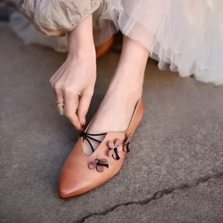 Artmu阿木原创复古森系花朵尖头单鞋女浅口小众鞋子2023新款商品大图