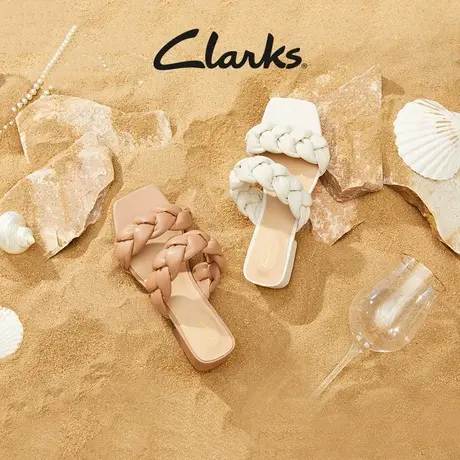 Clarks其乐女士赛伦25系列羊皮编制方跟一字凉鞋舒适稳定露趾鞋商品大图