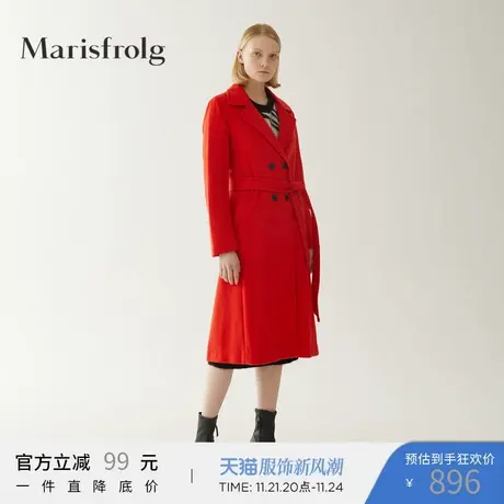 玛丝菲尔毛呢外套女冬季新款红色纯纯羊毛时尚宽松双面呢子大衣商品大图