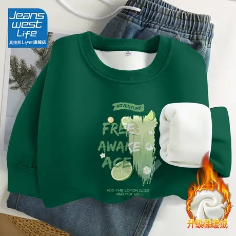 真维斯LIFE圆领加绒卫衣女2023新款爆款秋冬oversize加厚外套女款商品大图