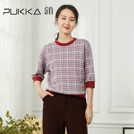 蒲PUKKA 女装七分袖针织衫春秋季设计感套头衫女商场同款商品大图