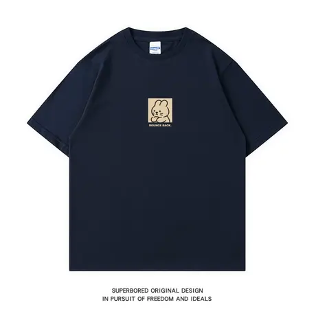 趣味简约兔子短袖t恤男夏季港风学生宽松休闲半袖体恤衫情侣装商品大图