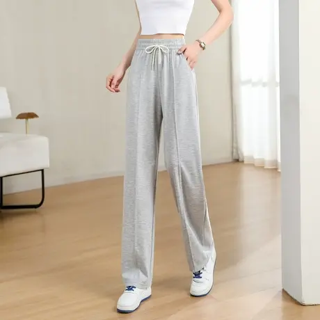 时尚气质休闲长裤2023年夏季新款女士简约高腰显瘦通勤百搭直筒裤商品大图