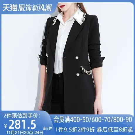 AUI黑色小众设计感西装外套女2023春秋新款高级职业正装修身西服商品大图