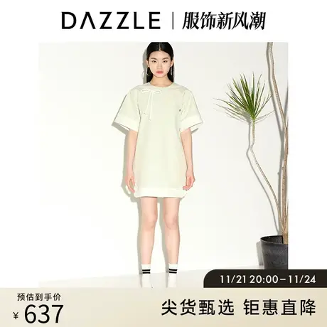 DAZZLE地素奥莱 春夏小众设计感蝴蝶结装饰廓型短袖连衣裙女图片
