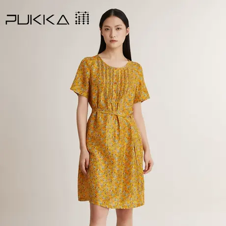 Pukka蒲牌真丝碎花连衣裙女2022夏季新款宽松休闲圆领印花裙子图片