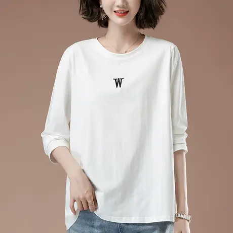 长袖t恤女春秋季新款加大码女装宽松显瘦百搭休闲遮肚子纯棉体恤图片