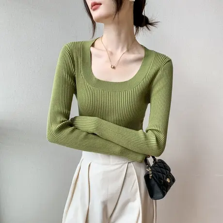 开衫内搭露锁骨u领上衣女2023早春新款设计感小众修身显瘦针织衫图片