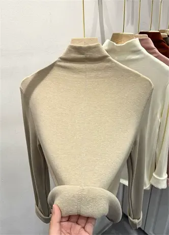 欧货羊绒T恤纯色软糯上衣女2023初冬爆款加厚简约气质内搭打底衫商品大图