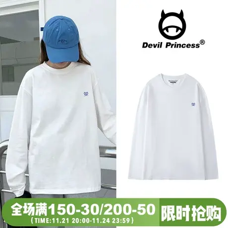 小众设计感百搭韩版oversize长袖T恤女2025秋冬chic白色内搭上衣商品大图