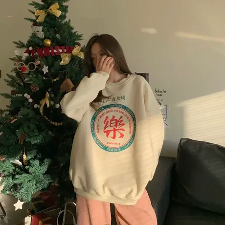 国潮加绒卫衣女本命年高街秋冬oversize外套大码上衣嘻哈潮ins酷图片