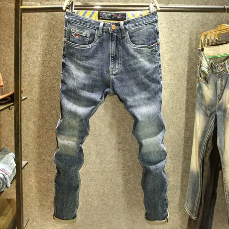 秋冬款高端牛仔裤男款修身小直筒弹力裤子潮流水洗百搭男士长裤子图片