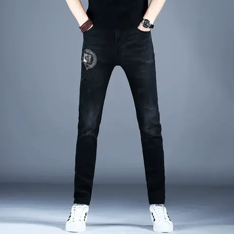 黑色裤子男秋冬小脚修身牛仔裤男款弹力2023新款潮流潮牌痞帅男裤商品大图