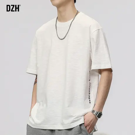 男士纯白竹节棉男t恤夏季宽松上衣美式短袖夏季男款2023新款体恤商品大图