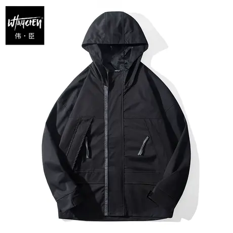 伟臣潮牌大码男装秋冬外套男胖子加肥加大宽松工装机能连帽夹克男商品大图
