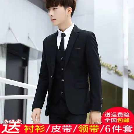 青少年西服套装男士修身小西装学生西装三件套结婚正装潮伴郎团服图片