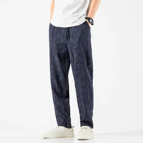 春秋男休闲裤宽松亚麻面料裤子加肥加大码青年长裤复古棉麻直筒裤图片