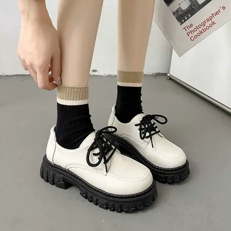 刘雯同款厚底松糕鞋子乐福鞋女2023新款英伦风单鞋黑色jk小皮鞋秋商品大图