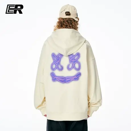 ER撞色字母大笑脸连帽卫衣男春秋款国潮牌宽松情侣装美式街头外套商品大图