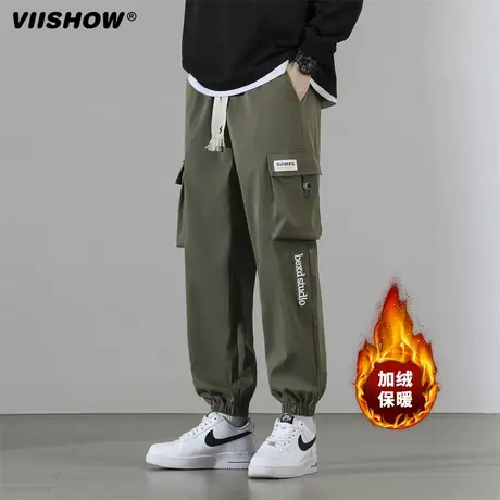 VIISHOW加绒保暖工装裤子男冬季新款束脚加厚卫裤宽松运动休闲裤商品大图