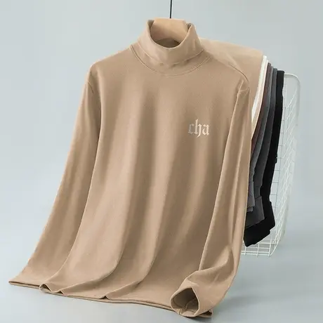 重磅双面德绒t恤男士长袖2024新款秋冬保暖打底衫高领内搭秋衣服图片