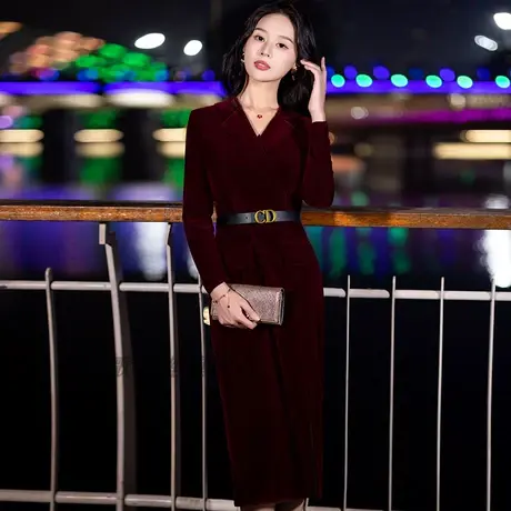 妈妈晚礼服裙秋冬婚礼喜婆婆婚宴装2024新款简约大气平时可穿长袖图片
