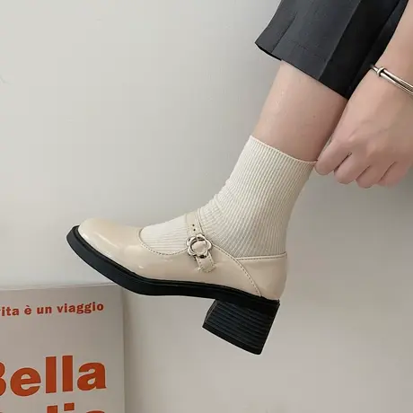 玛丽珍女鞋2024新款黑色浅口单鞋女春季配裙子气质中高跟鞋小皮鞋图片