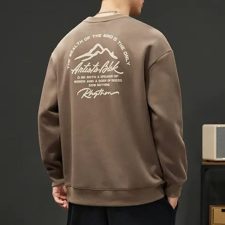 春秋款男士潮牌印花重磅休闲长袖上衣服春季无帽痞帅圆领卫衣男装商品大图