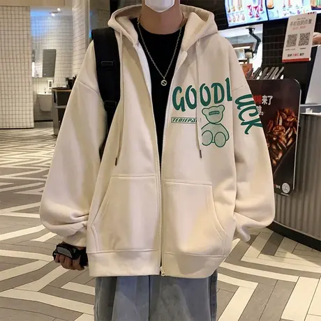 拉链开衫连帽卫衣男秋冬季美式复古宽松慵懒oversize情侣上衣外套商品大图