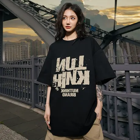 美式高街涂鸦短袖T恤男宽松圆领嘻哈大码潮牌潮流半袖上衣男夏季商品大图