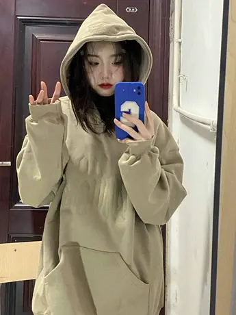 vintage连帽卫衣女小个子美式复古春秋oversize宽松慵懒风外套潮图片