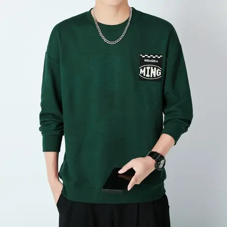 圆领卫衣男2023秋季新款提花针织衫潮流时尚休闲百搭长袖T恤男装商品大图