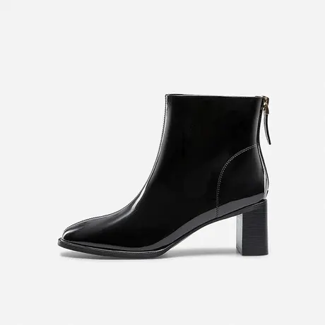 Nine West/玖熙2023年冬季新款高跟短靴女漆皮气质粗跟时装靴皮靴图片