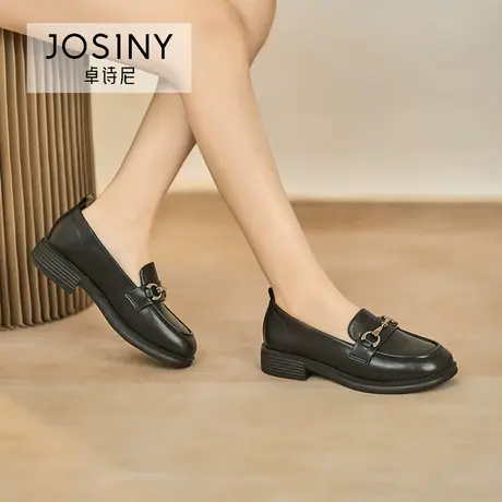 卓诗尼小皮鞋女2024新款春夏鞋子百搭厚底女鞋英伦风粗跟黑色单鞋图片