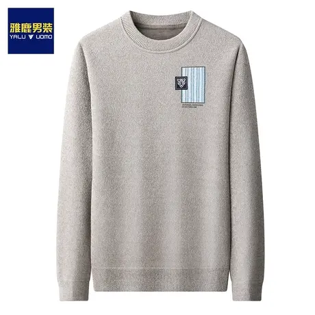 雅鹿男装加绒毛衣男士秋冬季加厚2023新款圆领保暖潮流打底针织衫商品大图